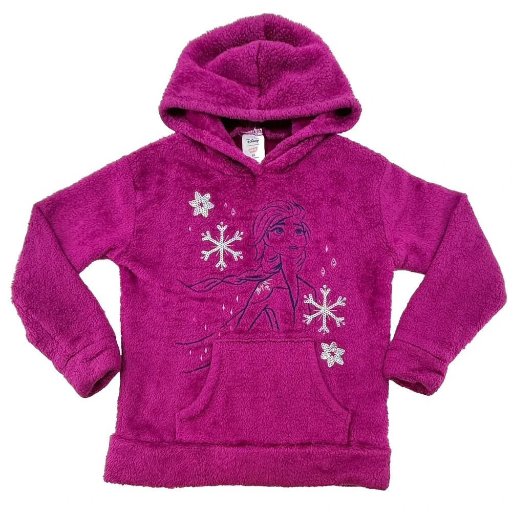 Disney Frozen Elsa Hoodie Girls‎ 6X Pink Sherpa Pullover Jumping Beans